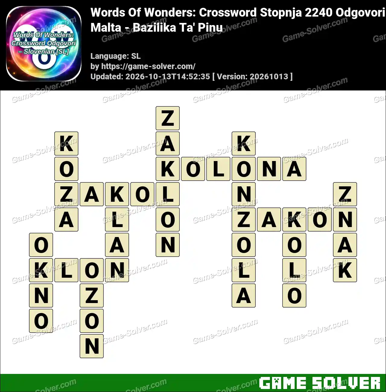 Words Of Wonders: Crossword Stopnja 2240 Odgovori – Malta – Bazilika Ta’ Pinu